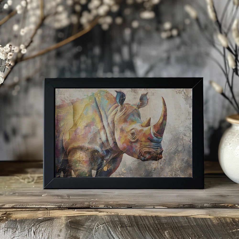 Poster - Rhino Animal Vintage Art Illustration Wallart 02