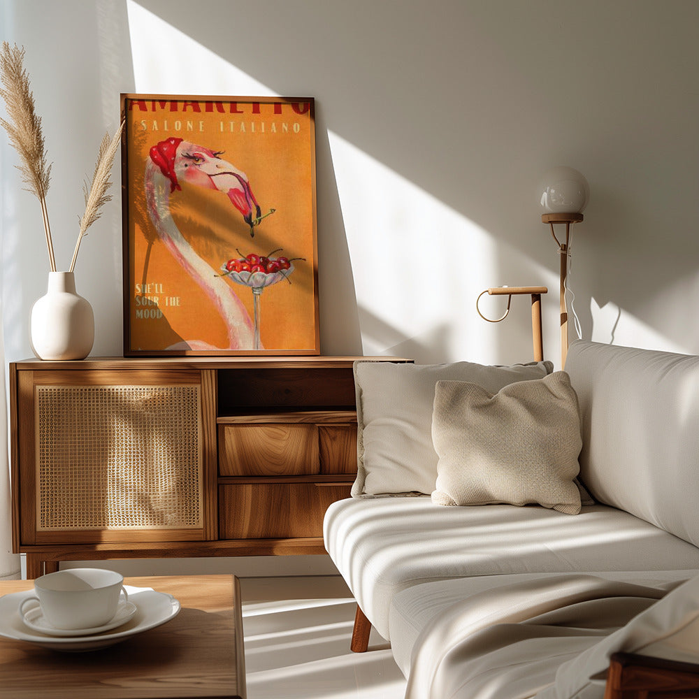 Plakat - Amaretto Flamingo Art Deco Italian Cafe Travel Art