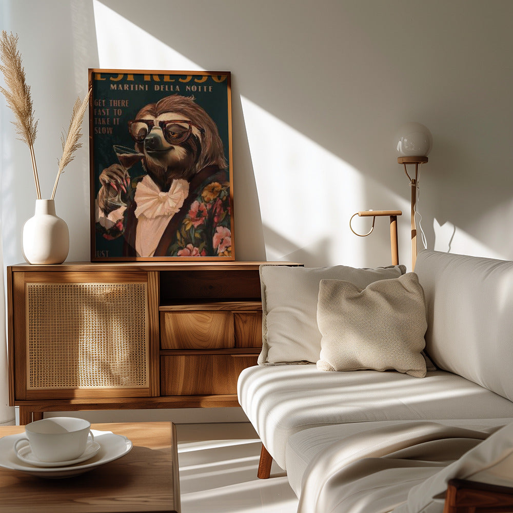 Plakat - Art Deco Espresso Martini Drinking Sloth