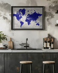 Poster - Distressed world map with cities, Delaney