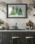 Plakat - Three watercolor pine trees