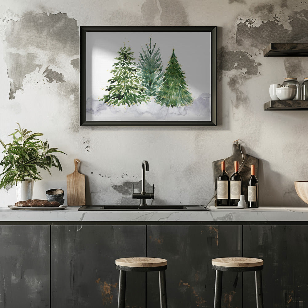 Poster - Three watercolor Christmas trees