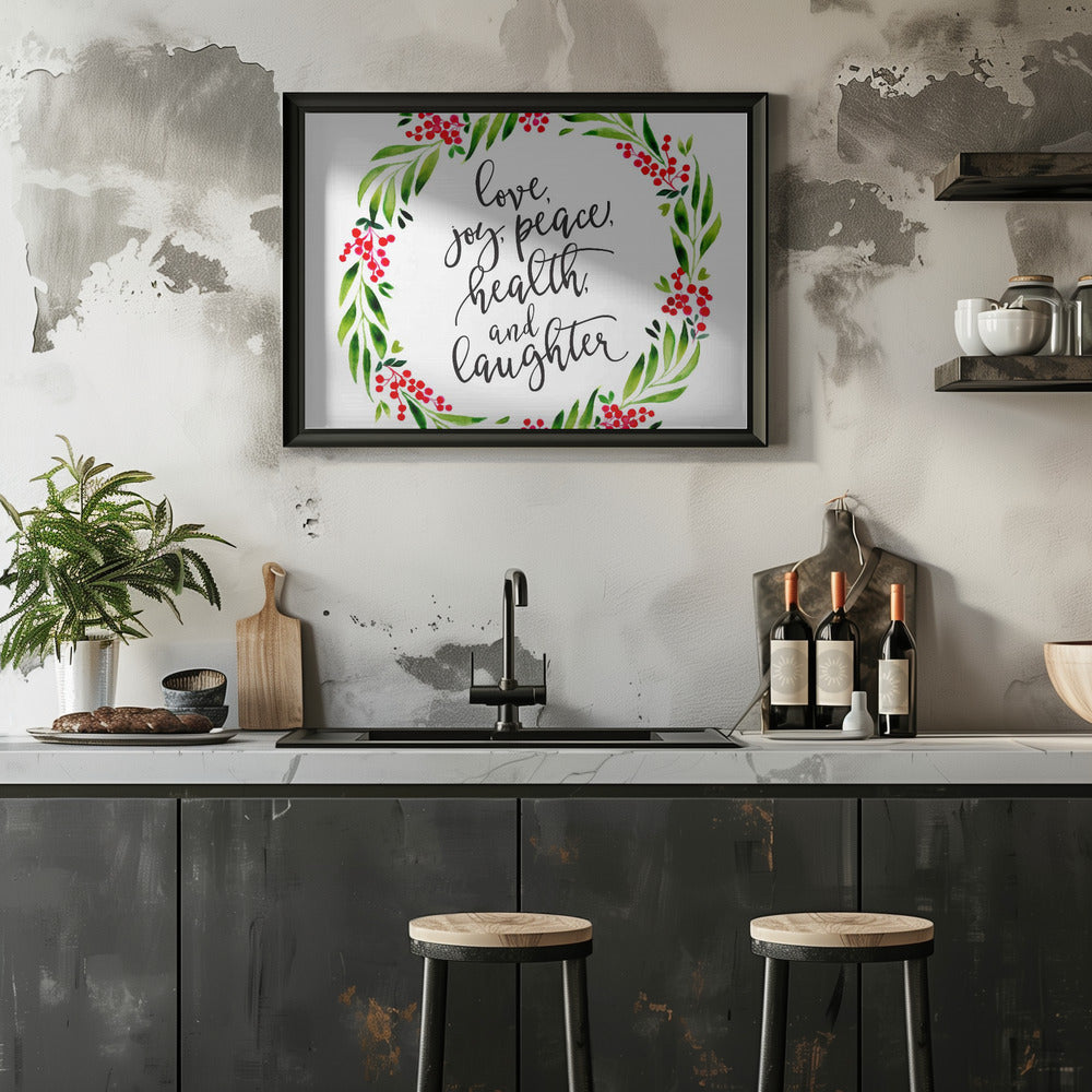 Plakat - Watercolor wreath with holiday wishes