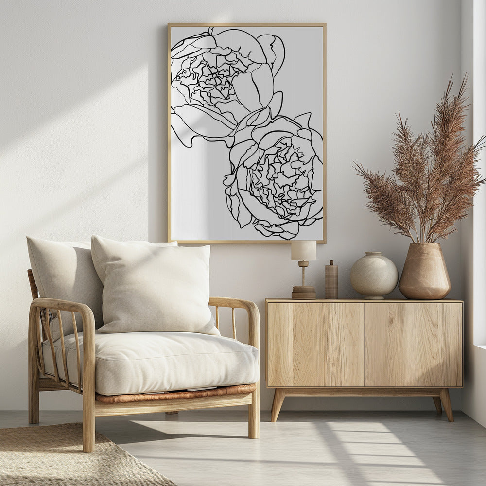 Poster - Sally&#39;s peonies in black and white