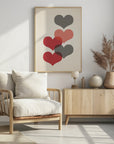 Poster - Mid century hearts in red