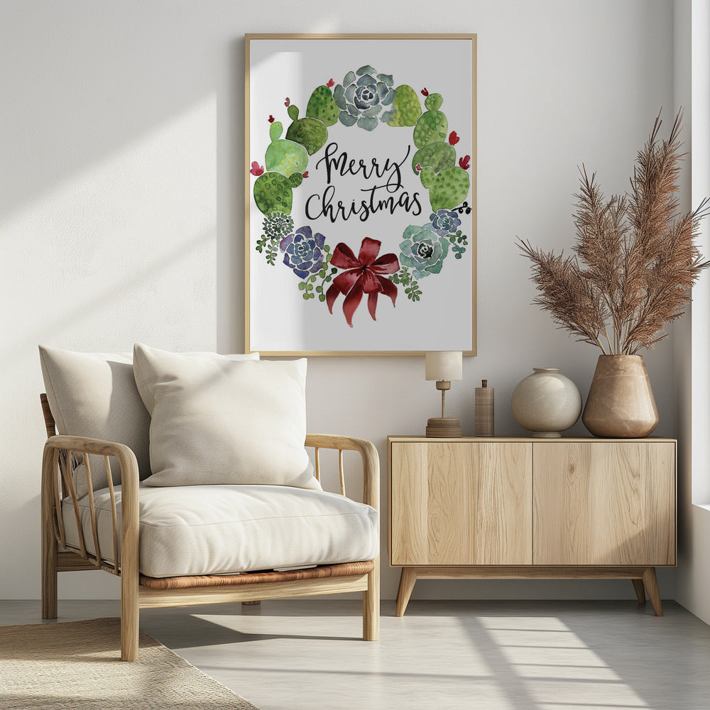 Poster - Cacti and succulent merry Christmas wreath