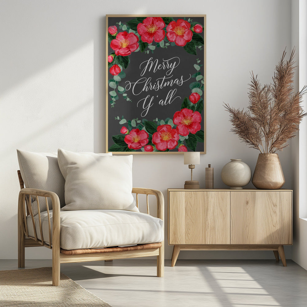 Poster - Watercolor camellias Merry Christmas Y&#39;all