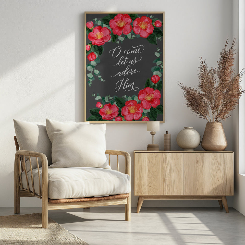 Plakat - Watercolor camellias Let us adore Him