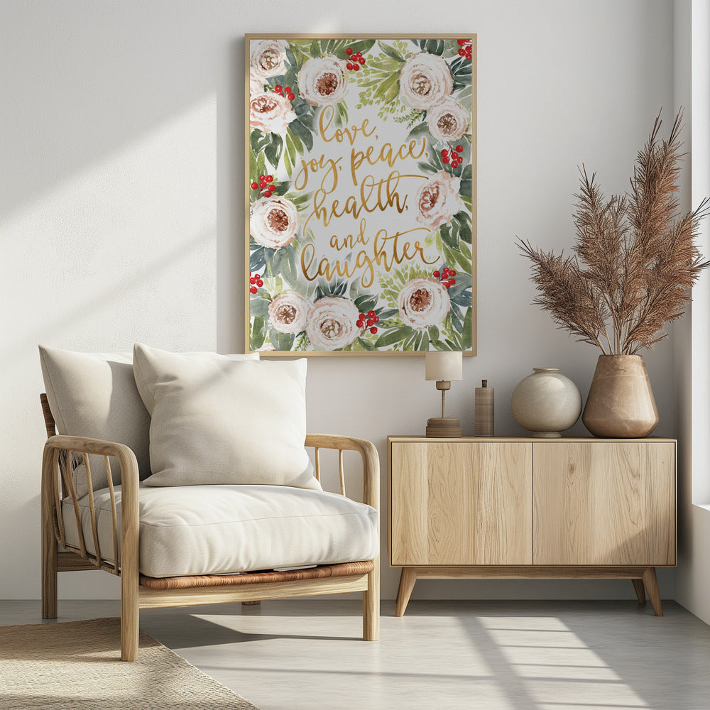 Poster - Holiday wishes with roses and berries