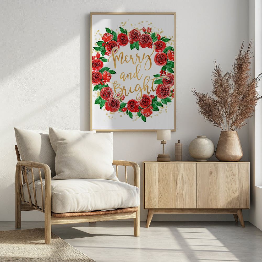 Plakat - Merry and bright wreath of red English roses