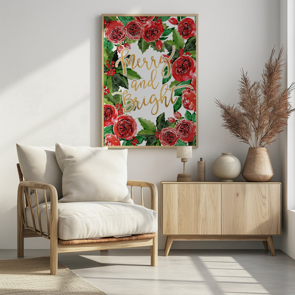 Poster - Merry and bright holiday roses