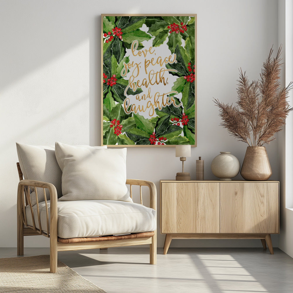 Poster - Holly floral art with holiday wishes