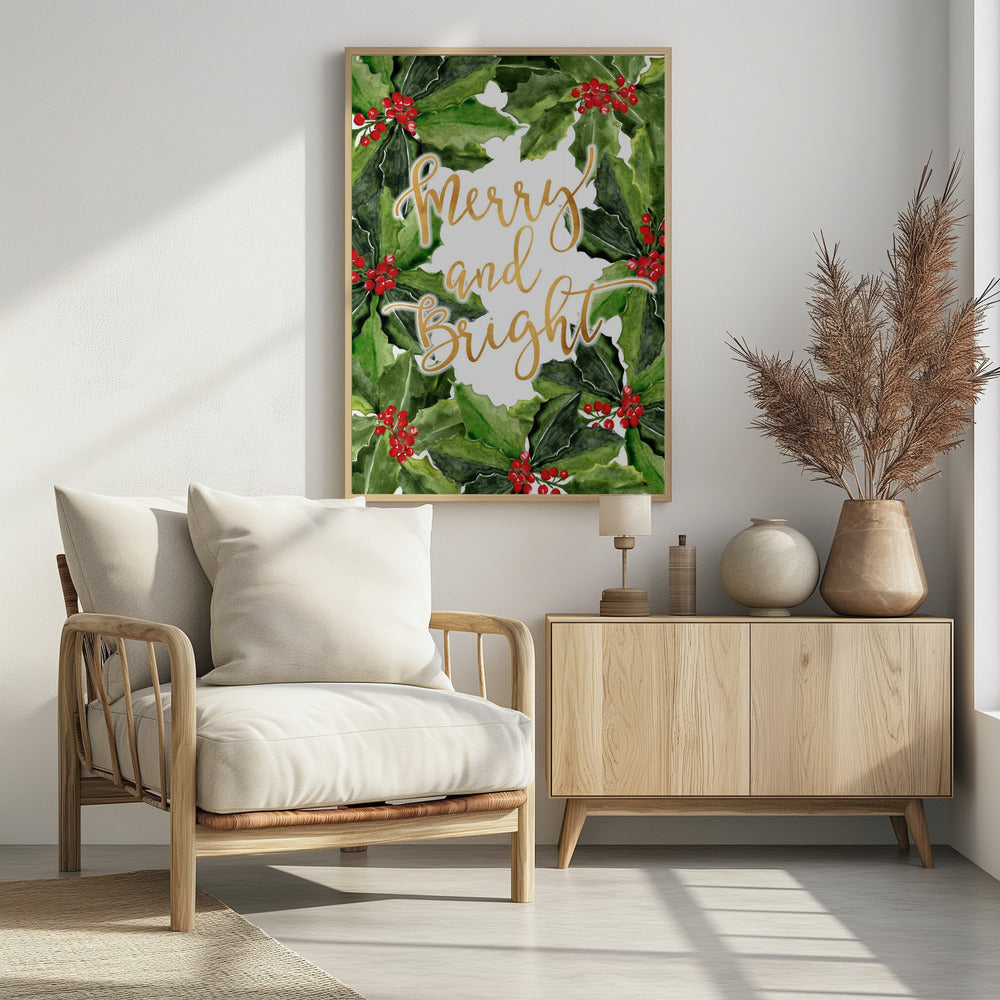 Poster - Merry and bright holly floral art