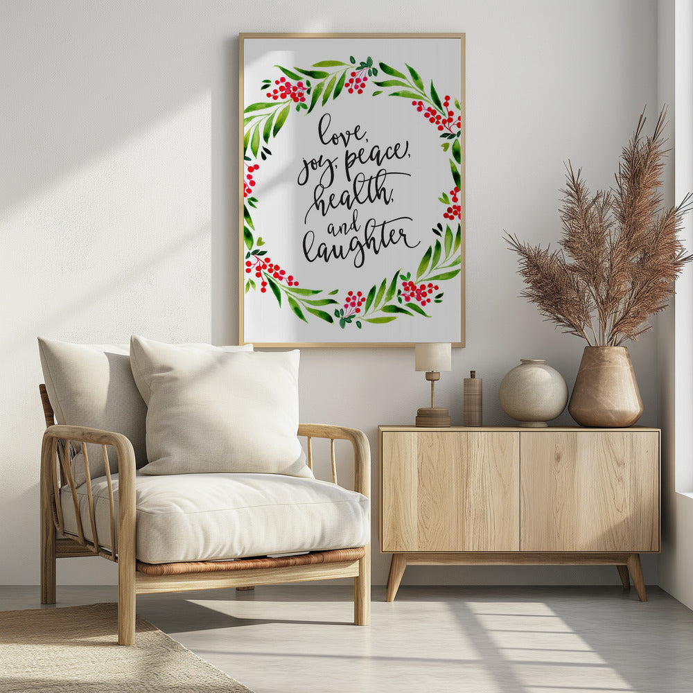 Plakat - Watercolor wreath with holiday wishes