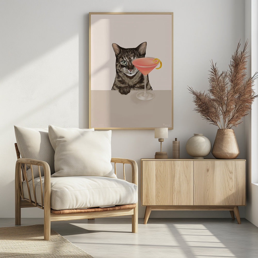 Poster - Tabby Cat with Cosmopolitan Cocktail