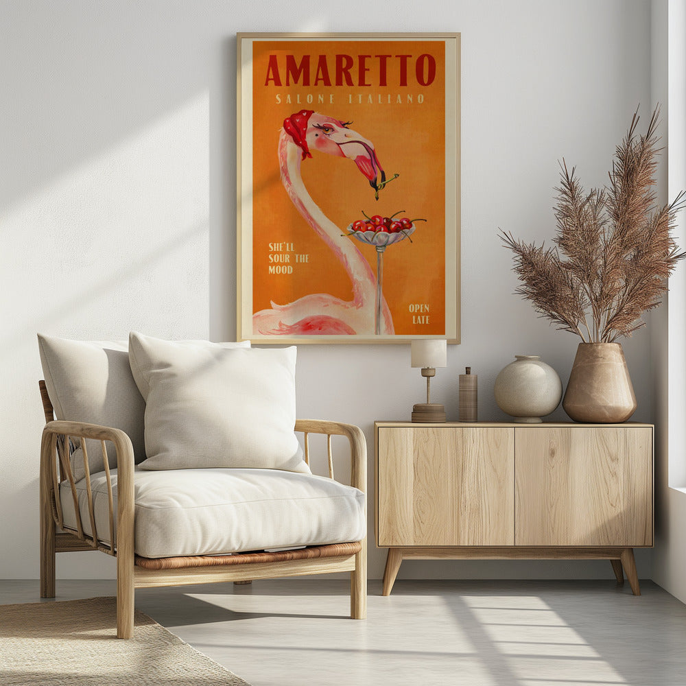 Plakat - Amaretto Flamingo Art Deco Italian Cafe Travel Art