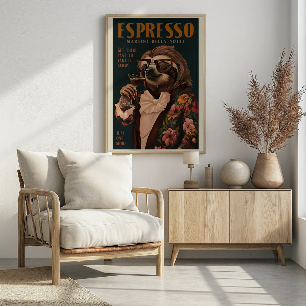 Plakat - Art Deco Espresso Martini Drinking Sloth