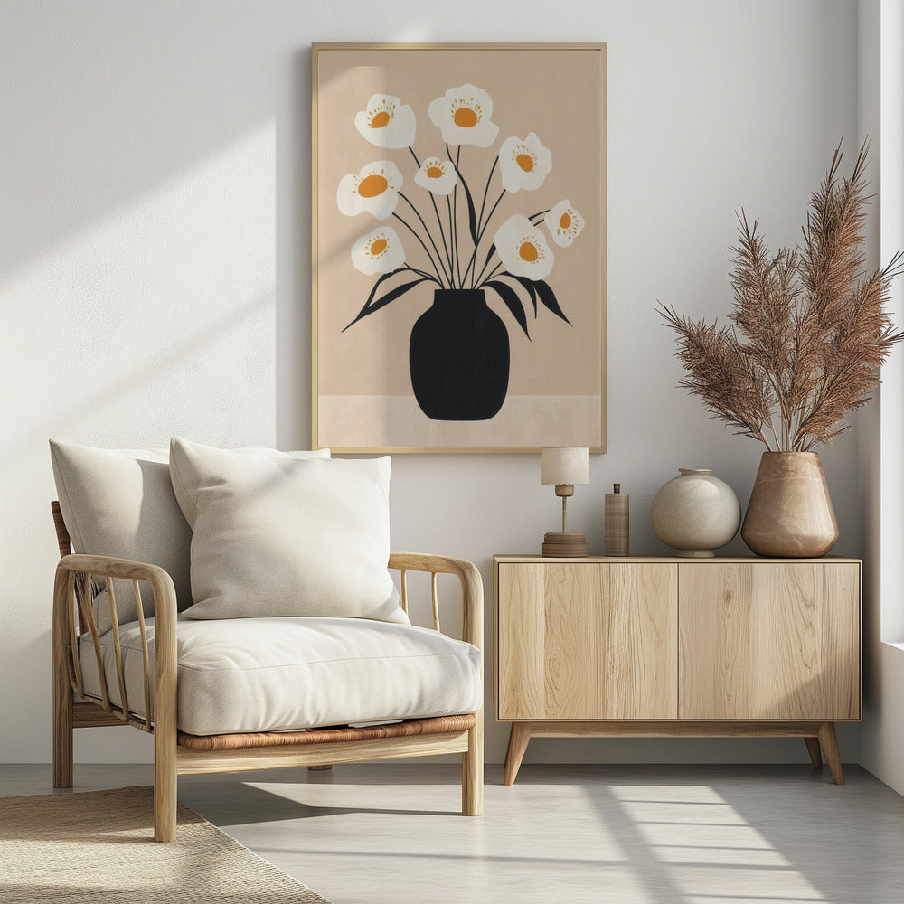 Plakat - White Flowers in Black Vase