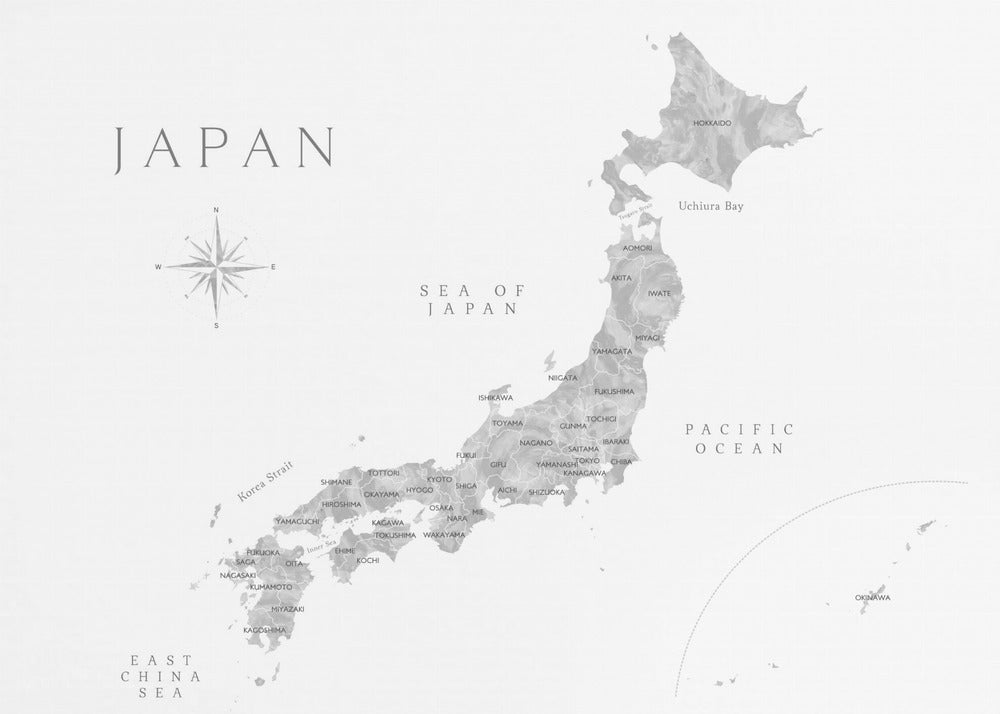 Poster - Gray watercolor map of Japan