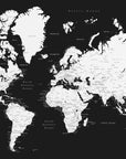 Poster - Black and white world map with cities, Connie