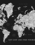 Poster - Baibah world map with cities, get lost