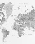 Poster - Grayscale watercolor world map with cities, Rylan