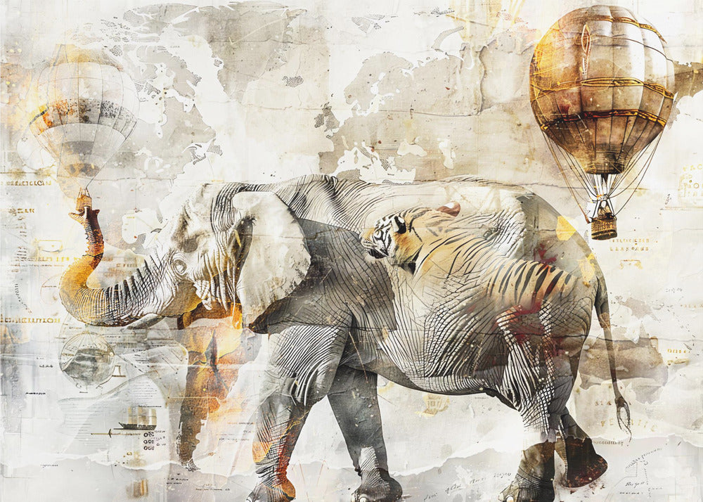 Poster - Elephant Animal Vintage Art Illustration Wallart 08