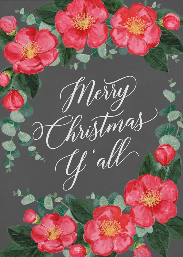 Poster - Watercolor camellias Merry Christmas Y&#39;all