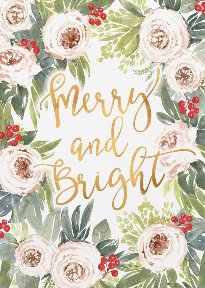 Plakat - Merry and bright holiday roses and berries