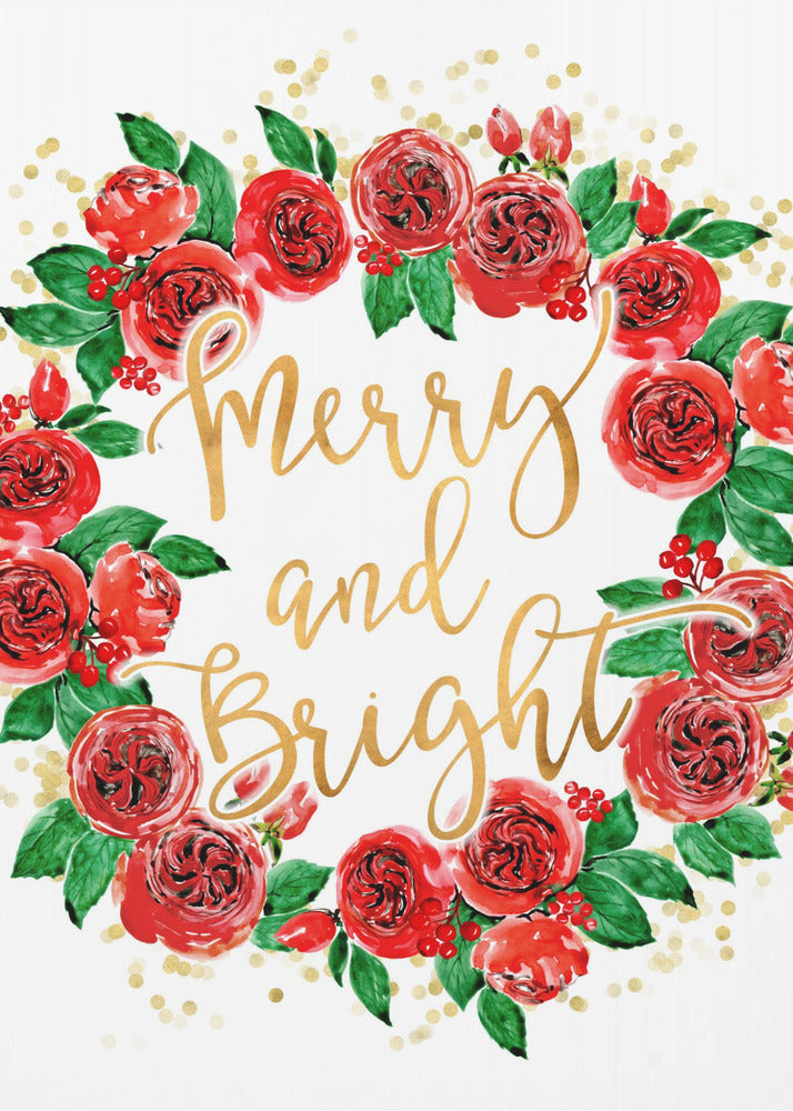 Plakat - Merry and bright wreath of red English roses