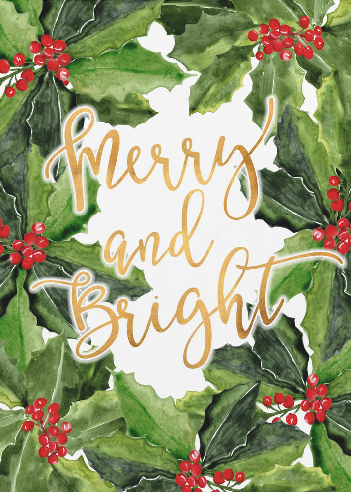 Poster - Merry and bright holly floral art