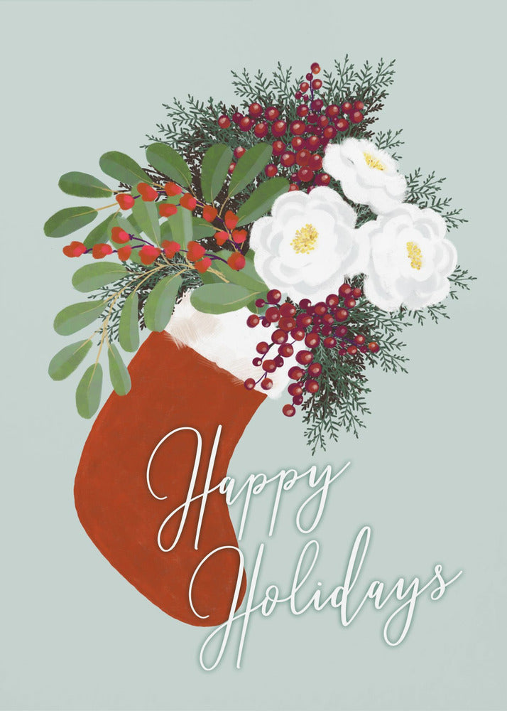 Poster - Floral Stocking Happy holidays