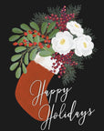 Poster - Floral Stocking Happy holidays in black