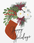 Poster - Floral Stocking Happy holidays in white