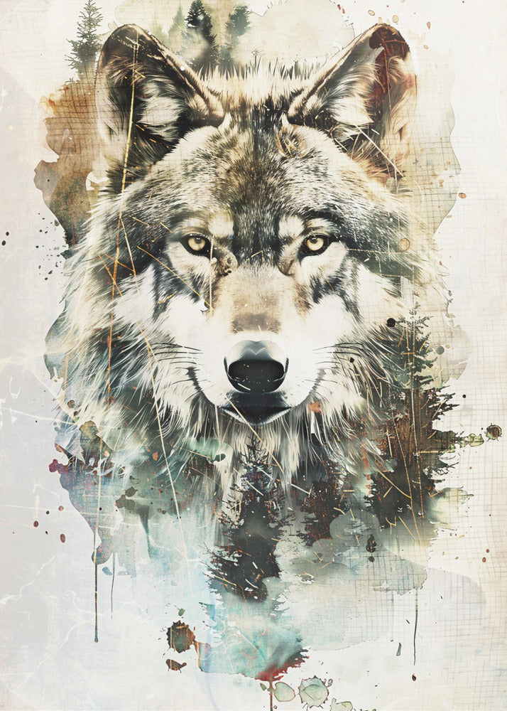 Plakat - Wolf Wild Animal Vintage Illustration Art 02