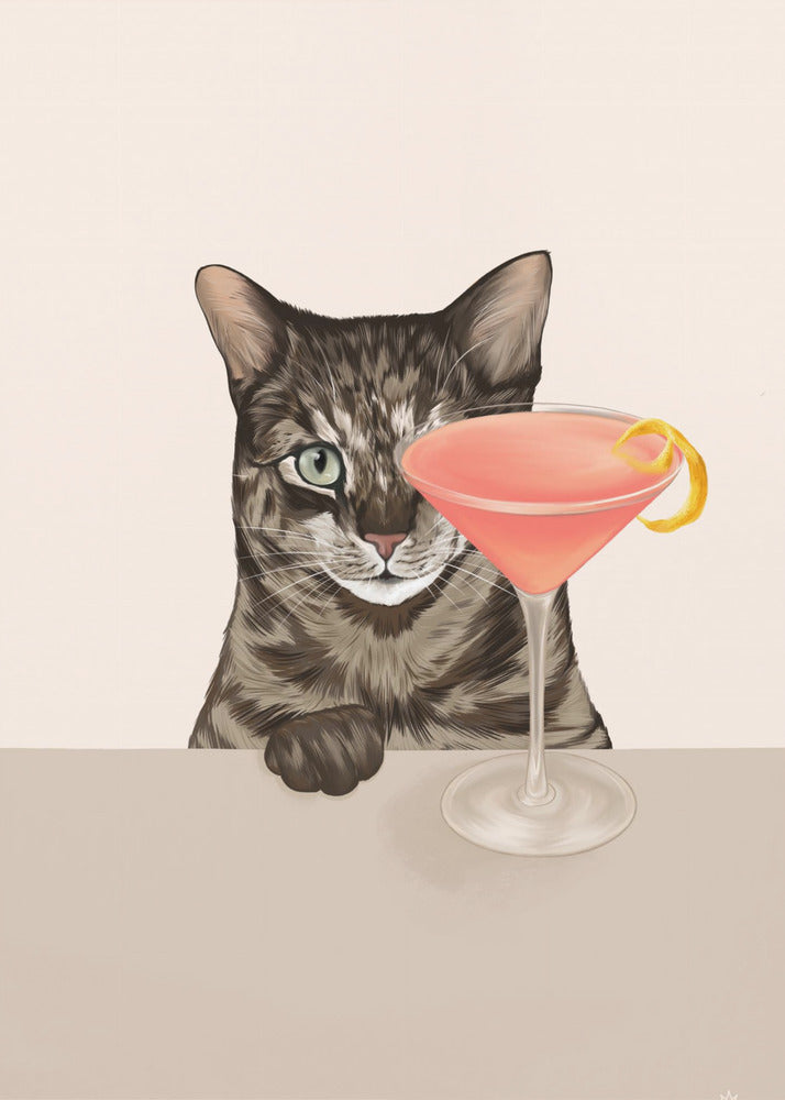 Poster - Tabby Cat with Cosmopolitan Cocktail