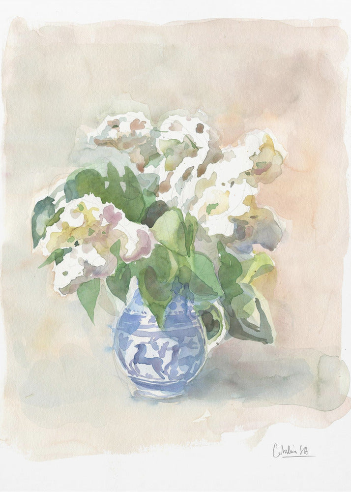 Plakat - White lilacs in a vase watercolor.