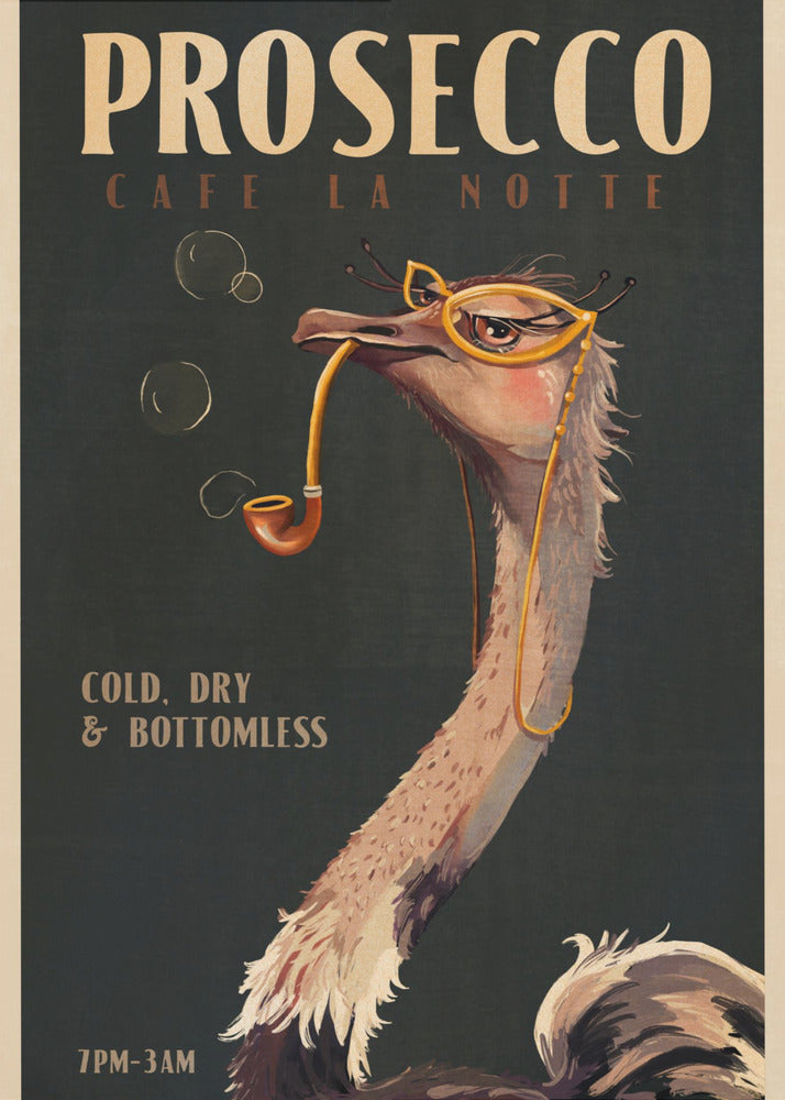 Plakat - Art Deco Prosecco Wall Art Of An Ostrich