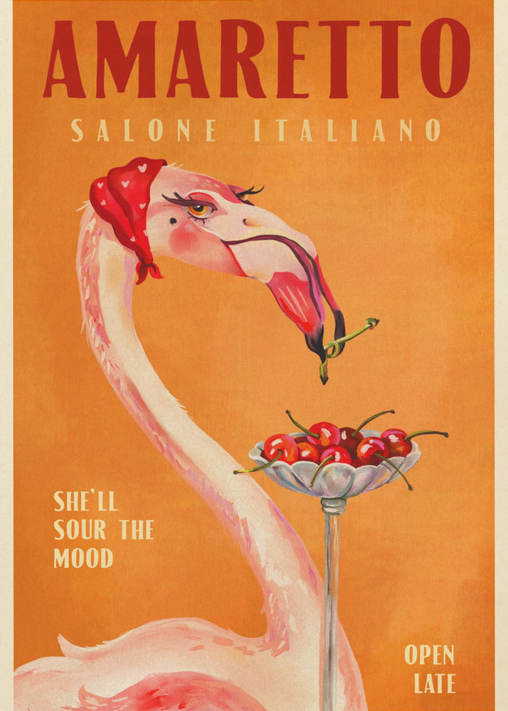 Plakat - Amaretto Flamingo Art Deco Italian Cafe Travel Art