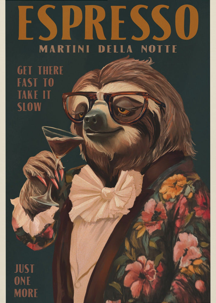 Plakat - Art Deco Espresso Martini Drinking Sloth