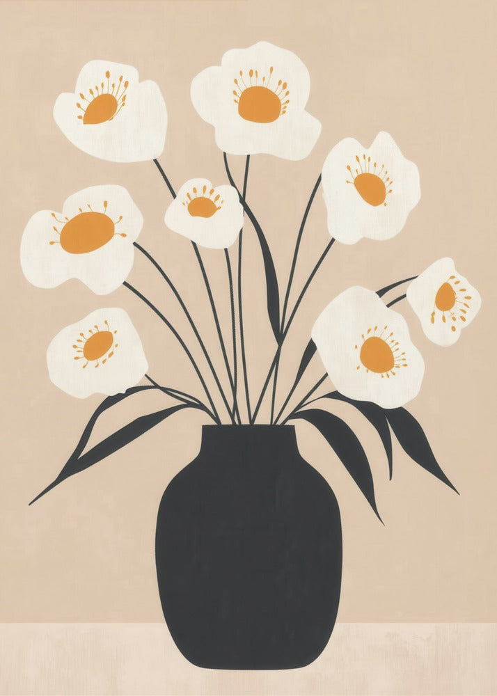 Plakat - White Flowers in Black Vase