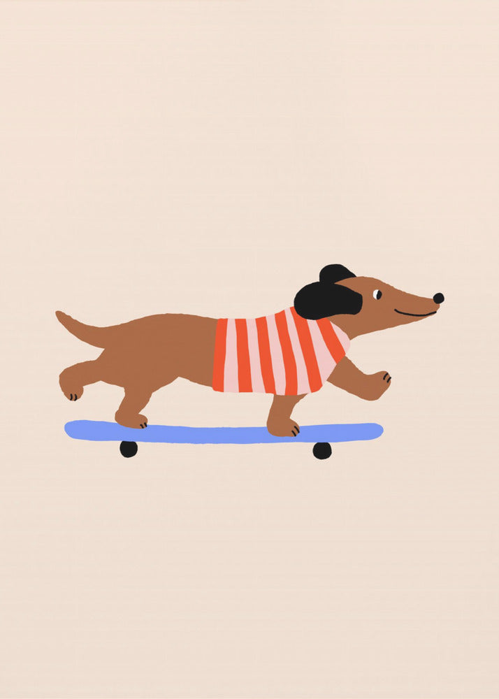 Plakat - Dachshund on Skateboard